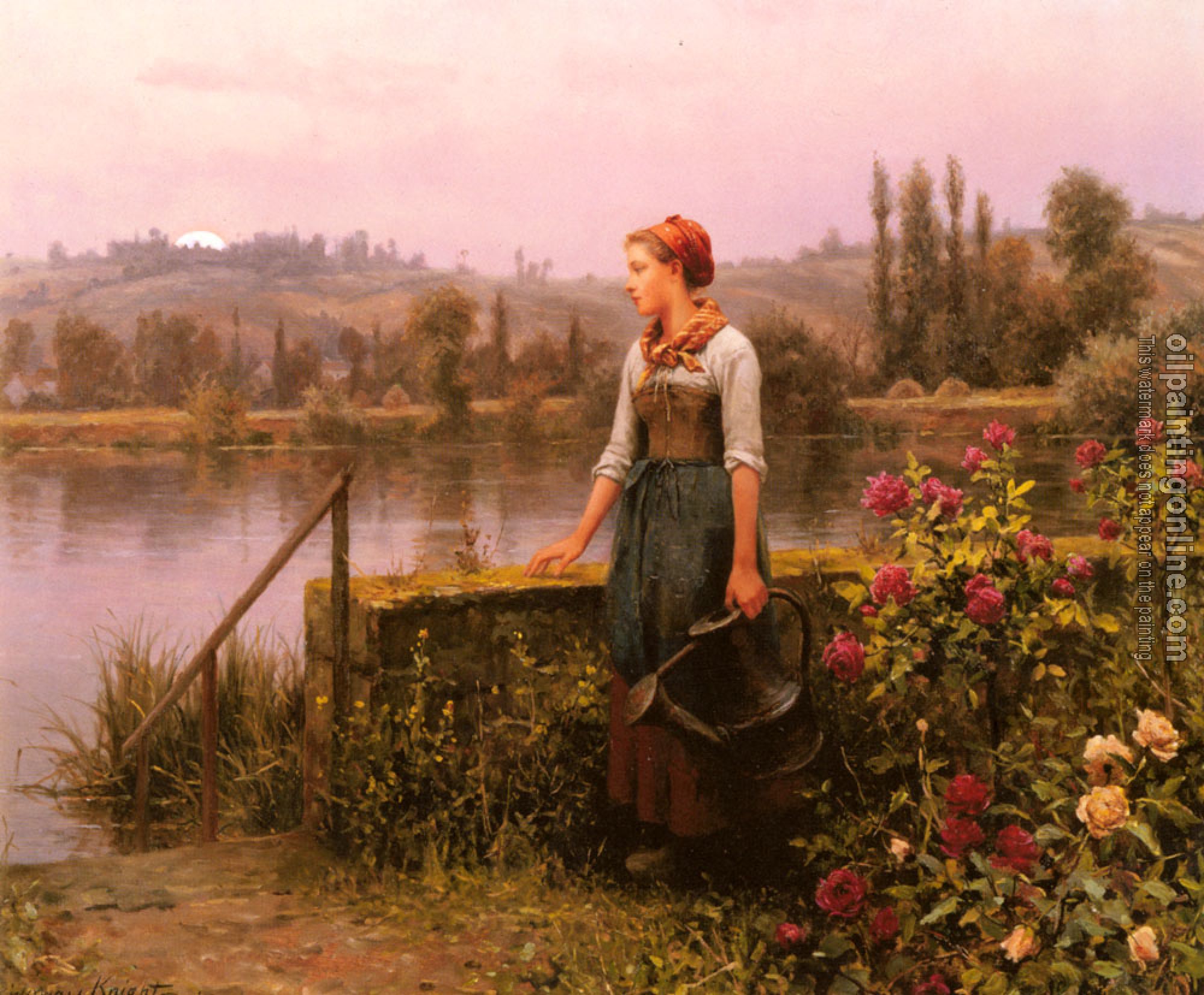 Daniel Ridgway Knight - A Woman With A Watering Can By The River